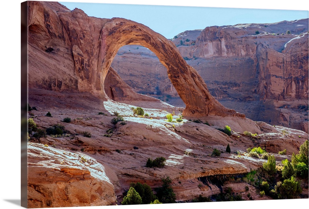 Corona Arch over looking the desert landscape of Bootlegger Canyon in Arches National Park, Utah