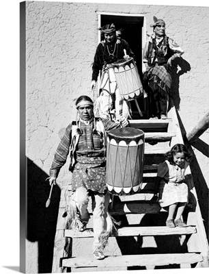 Dance, San Ildefonso Pueblo, New Mexico, 1942, Two Indians Descending Wooden Stairs