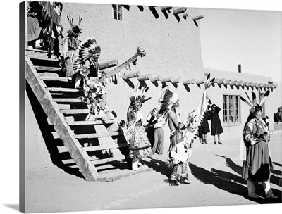 Dance, San Ildefonso Pueblo, New Mexico, Indians In Headdress