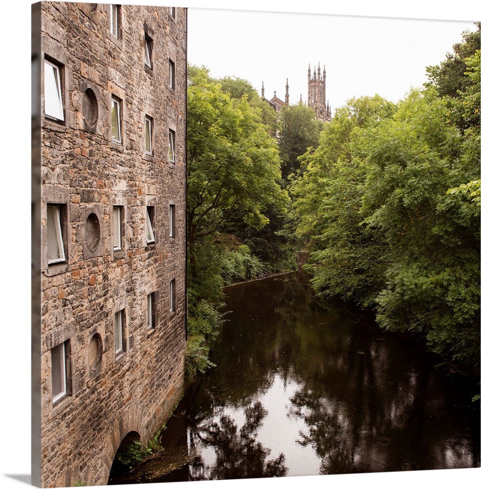 Square photograph of the picturesque area in Dean Village on the Water of Leith in Edinburgh, Scotland, UK