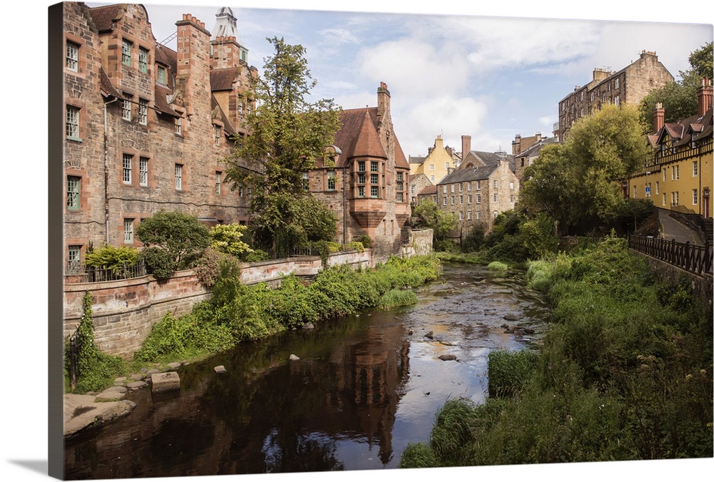 Landscape photograph of picturesque Dean Village on the Water of Leith in Edinburgh.