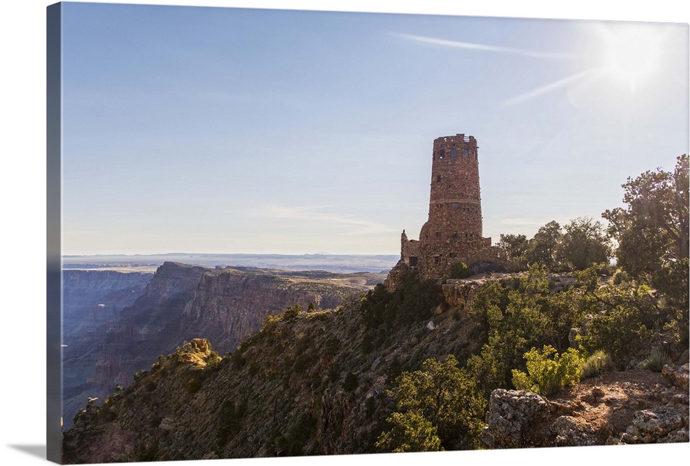 Photograph of the Desert View Watchtower surrounded by canyon views.