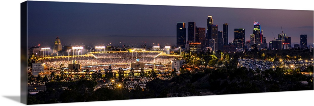 Los Angeles LA Night  City TREBLE CANVAS WALL ART Picture Print 