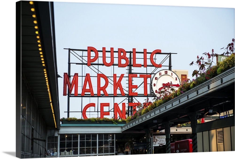 Photograph of the downtown farmers market sign at Pike Place Market in Seattle