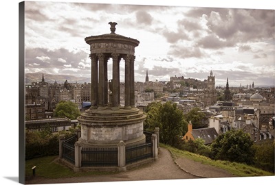 Dugald Stewart Monument and Edinburgh City Centre, Scotland, UK