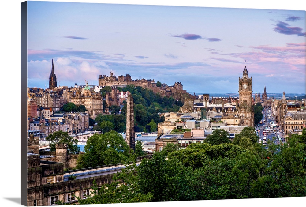 View of downtown Edinburgh in Scotland including The Balmoral.