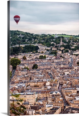Elevated View Of Bath With Hot Air Balloon, England
