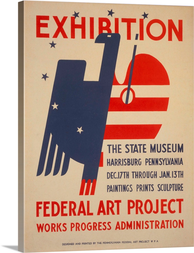 Artwork for Federal Art Project exhibition of paintings, prints, and sculpture at the State Museum, Harrisburg, Pa., showi...