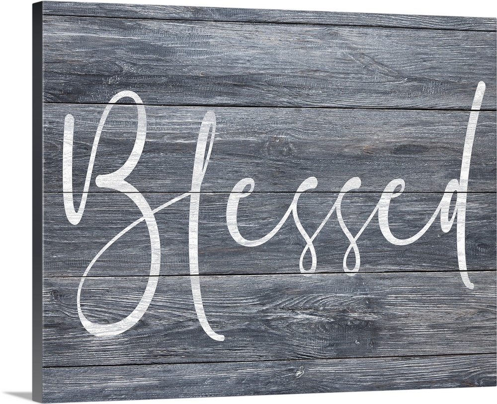 A simple, single word sentiment in white on a rustic grey board background, perfect for a country or farmhouse decor style.