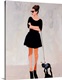 image thumbnail of Contemporary portrait of a fashionable woman walking her French bulldog in front of a neutral background.