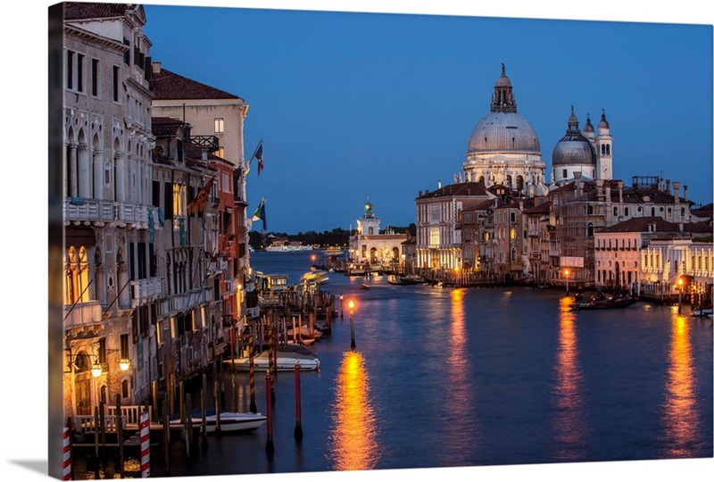 Grand Canal and The Salute at Night, Venice, Italy | Great Big Canvas