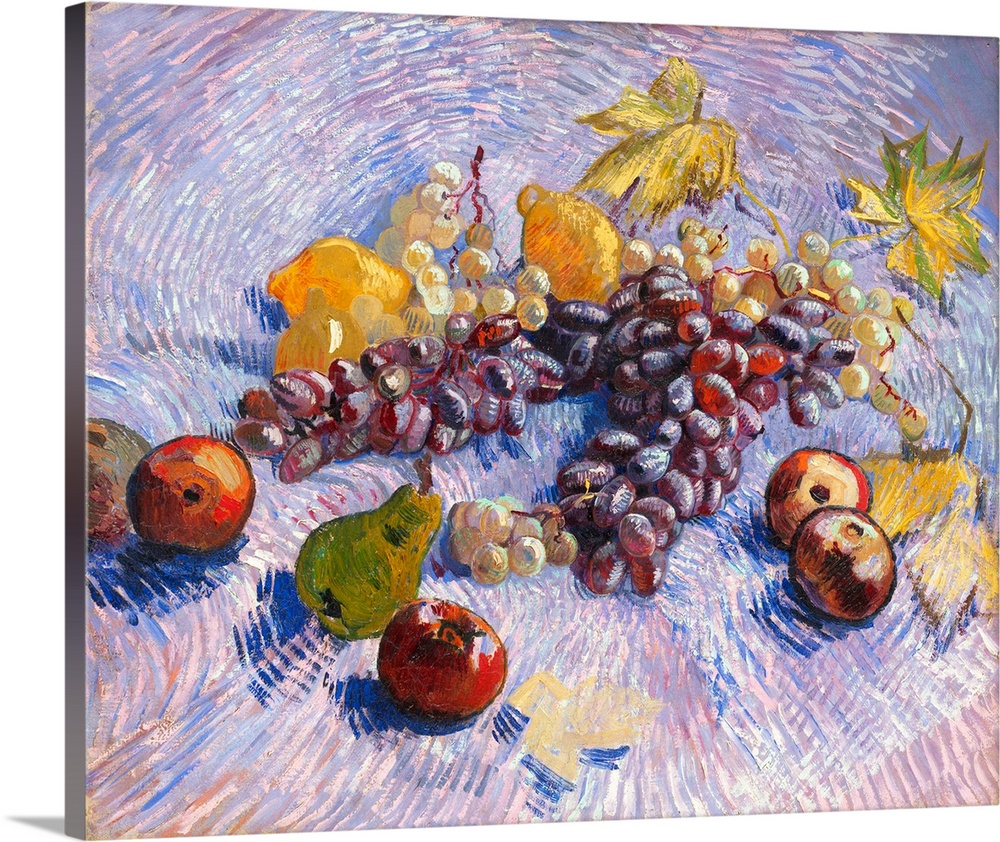 This is one of a group of related canvases featuring seasonal fruit that Vincent van Gogh painted in the fall of 1887. In ...