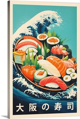 Great Sushi Wave - Retro Food Advertising Poster