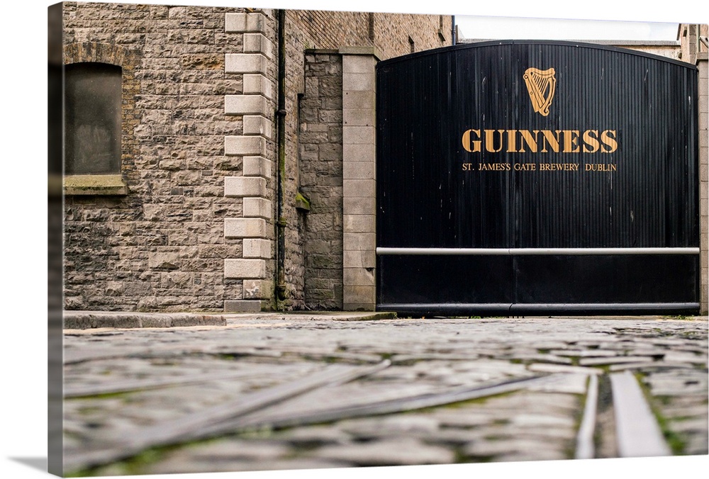 Landscape photograph of the entrance gate into the Guinness factory in Dublin.