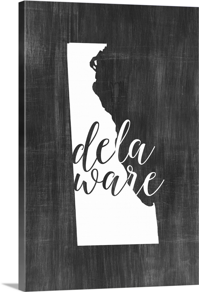 Delaware state outline typography artwork.