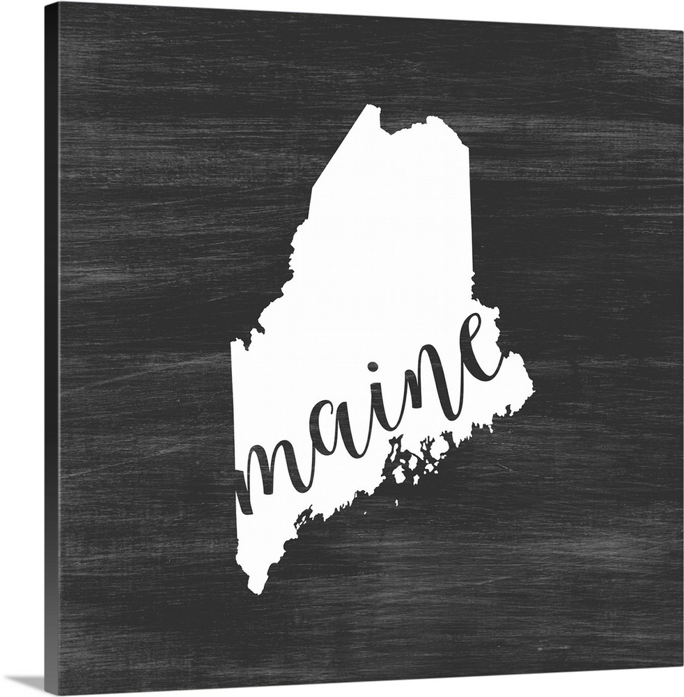 Maine state outline typography artwork.