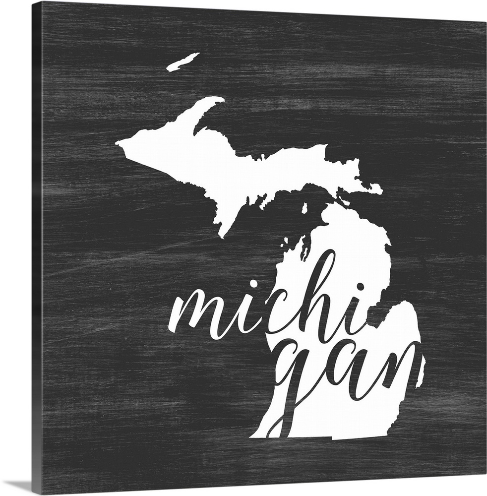 Michigan state outline typography artwork.