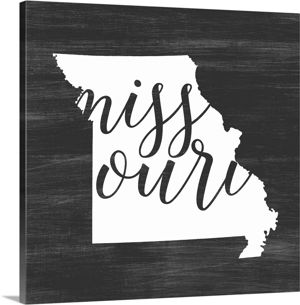 Missouri state outline typography artwork.