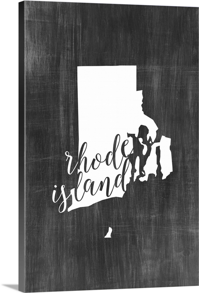 Rhode Island state outline typography artwork.