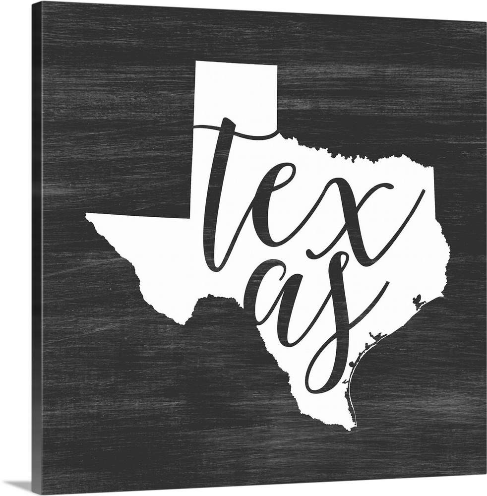 Texas state outline typography artwork.