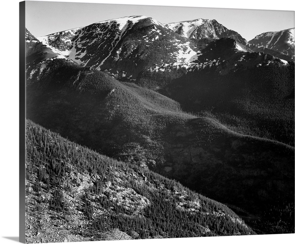In Rocky Mountain National Park, panorama of hills and mountains.
