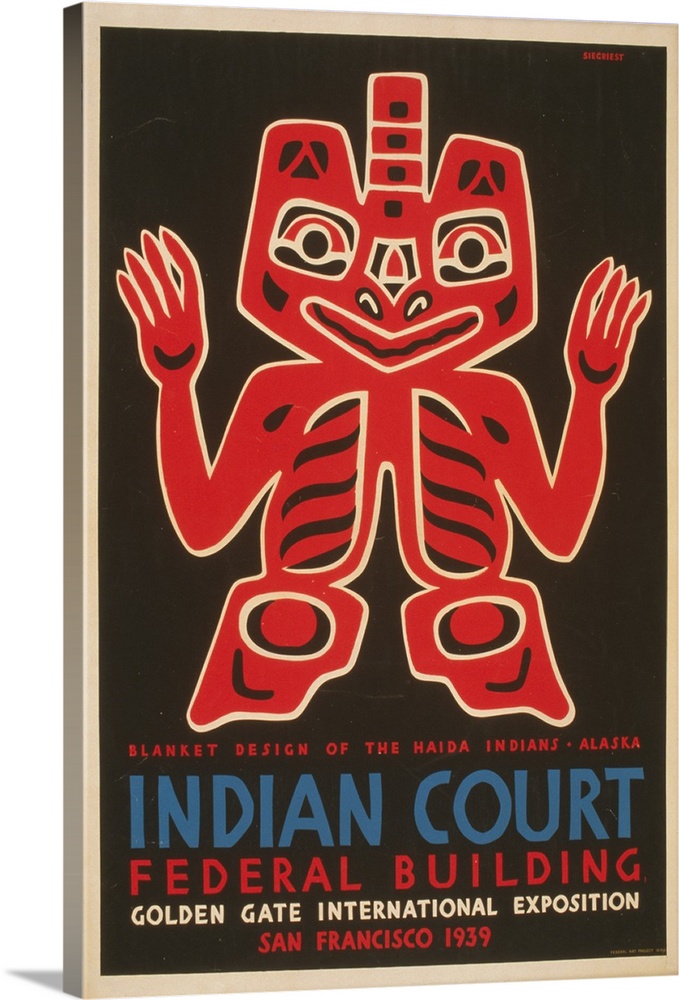 Artwork for the Indian Court exhibit at the Golden Gate International Exposition in San Francisco, showing Haida Indian bl...