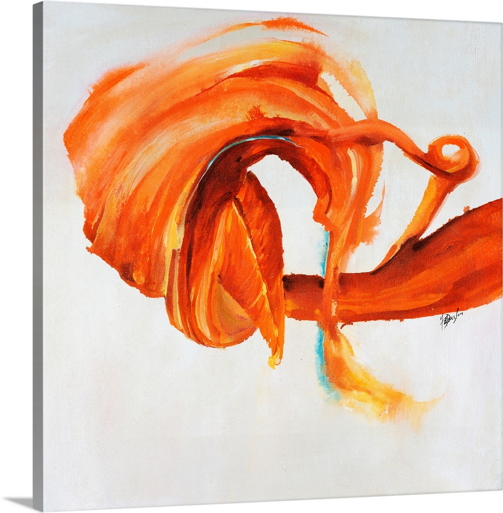 Contemporary painting of an energetic form painting in various shades from tangerine to cool orange-cream.