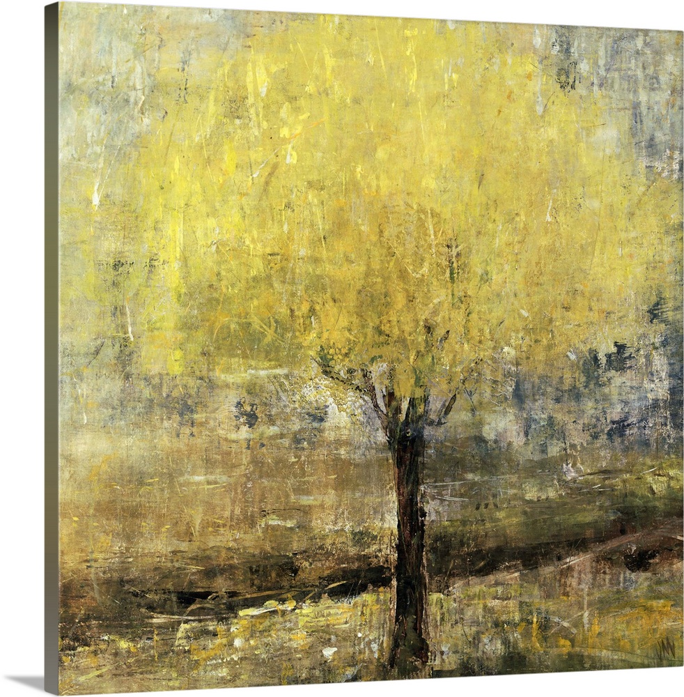 Abstracted landscape painting of a lemon tree.