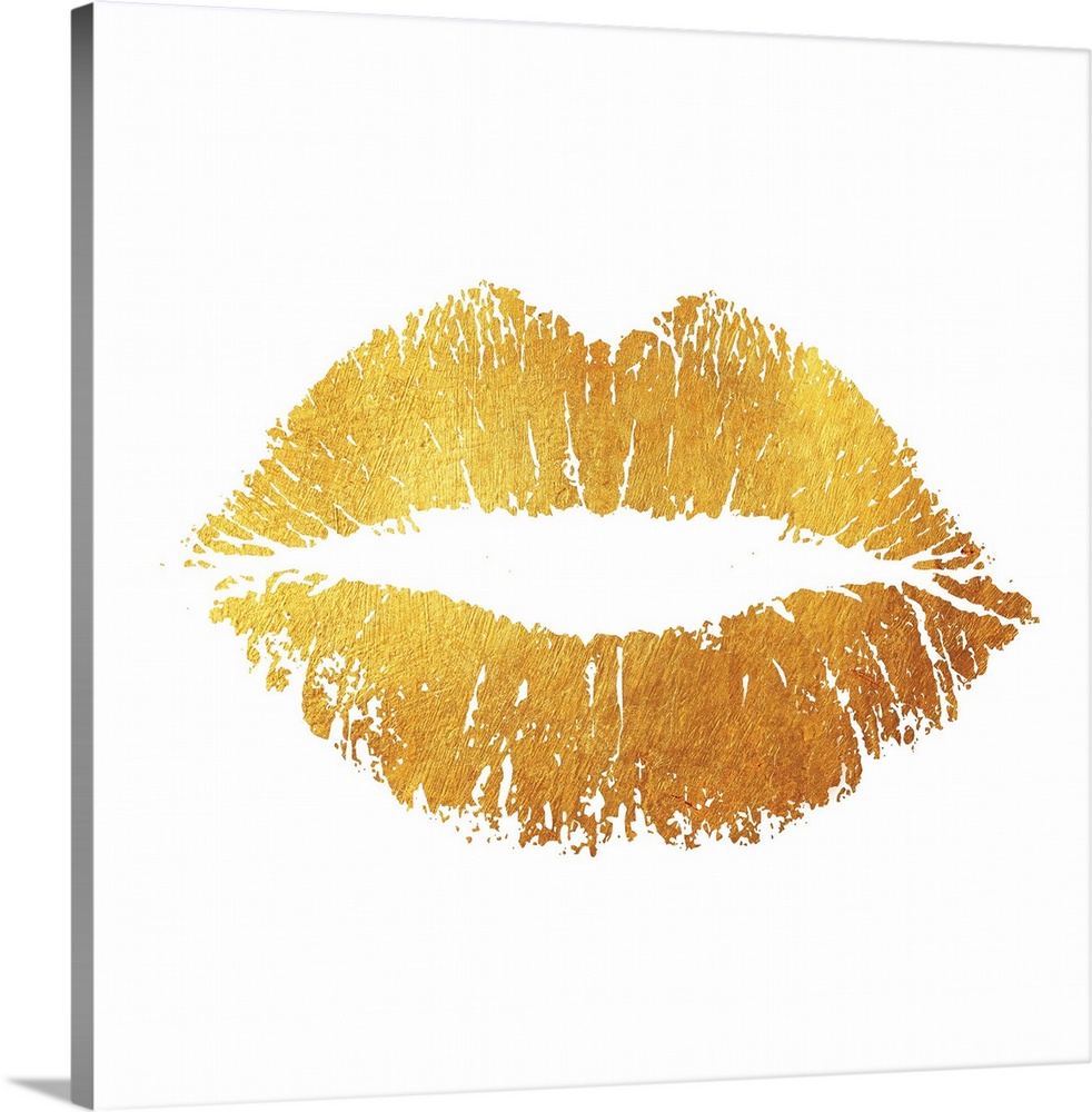 A simple yet striking image of a lip print in a bright, vibrant gold tone.