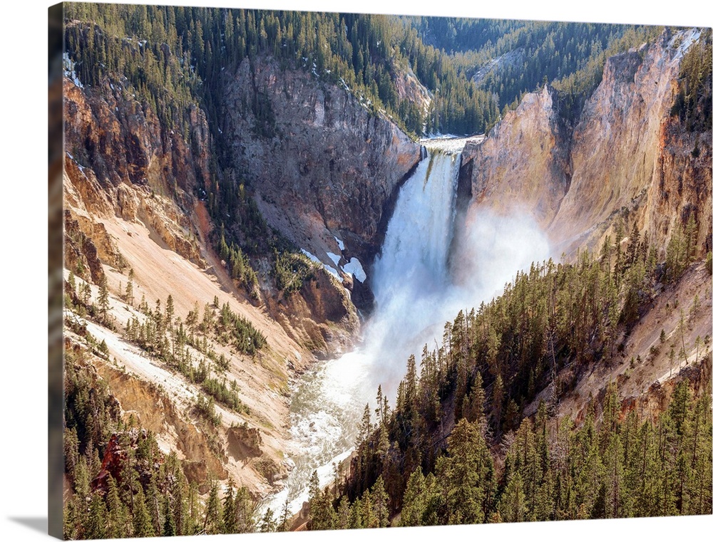Elevated view of Lower Yellowstone Falls in Yellowstone National Park.