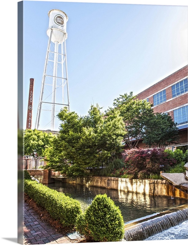 Lucky Strike Water Tower and water feature, American Tobacco Historic  District, Durham