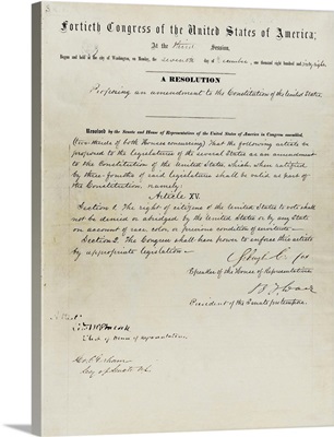 Manuscript Of Fifteenth Amendment To The Constitution