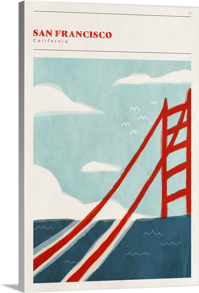 Vertical modern illustration of the Golden Gate Bridge.