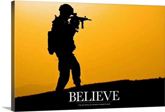 Military Motivational Poster: Believe Wall Art, Canvas Prints, Framed 