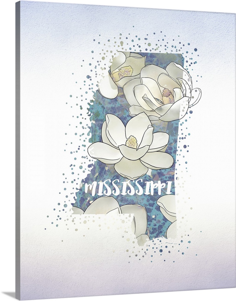 Outline of the state of Mississippi filled with its state flower, the Magnolia.