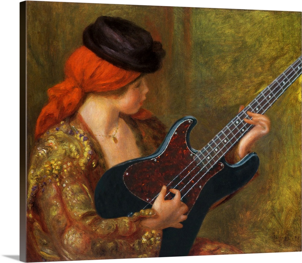 A modern take of the painting Young Spanish Woman with a Guitar by  Pierre Auguste Renoir.