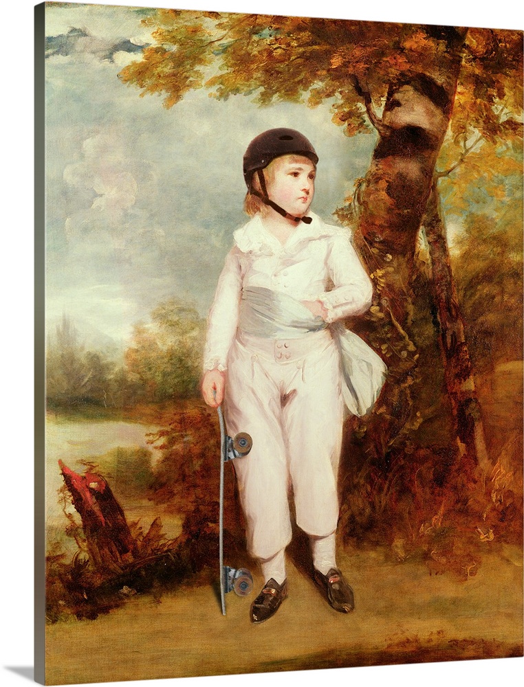 A modern version of John Charles Spencer's portrait of Viscount Althorp, wearing a helmet and holding a skateboard.