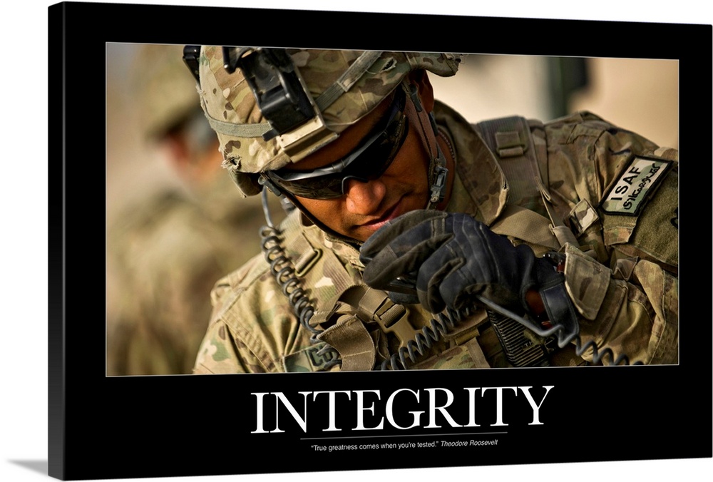 Landscape photograph on a large, inspirational wall hanging of an International Security Assistance Force soldier, the ima...