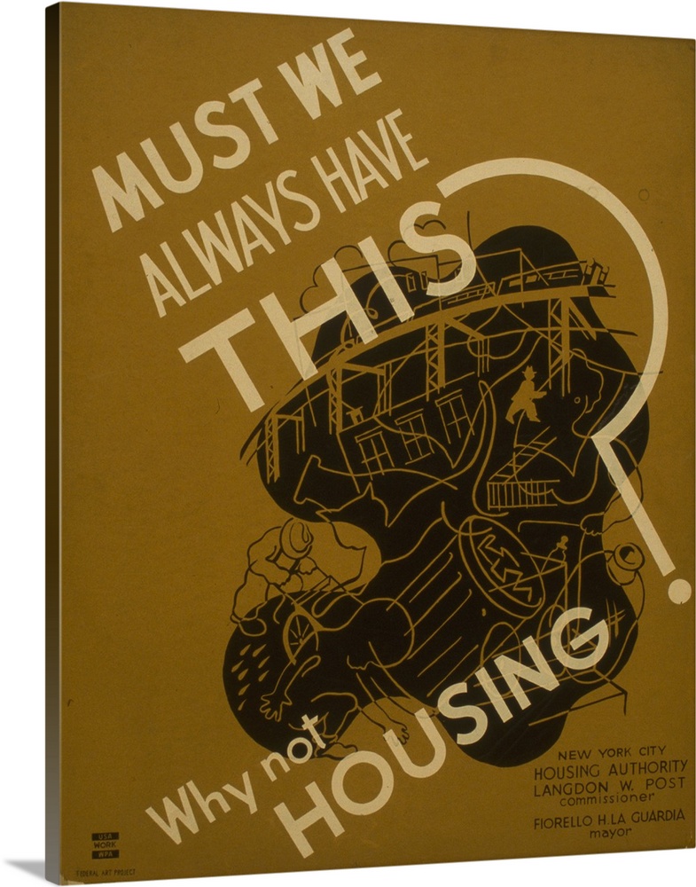 Artwork promoting planned housing as the solution to a host of inner-city problems, showing an inkblot on which are drawn ...