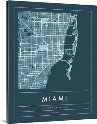 Navy Minimal City Map Of Miami