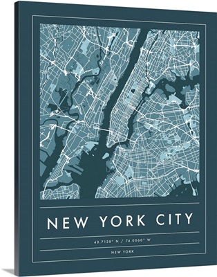 Navy Minimal City Map Of New York City