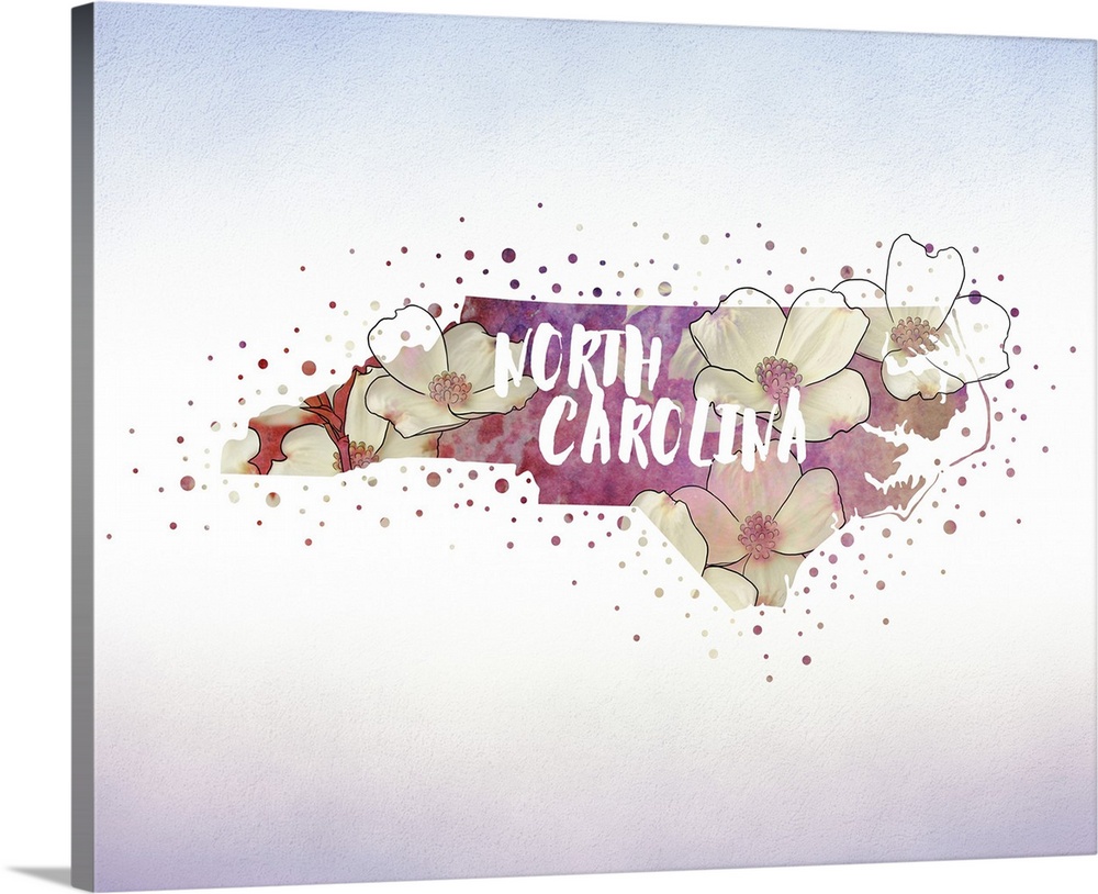 Outline of the state of North Carolina filled with its state flower, the American Dogwood.