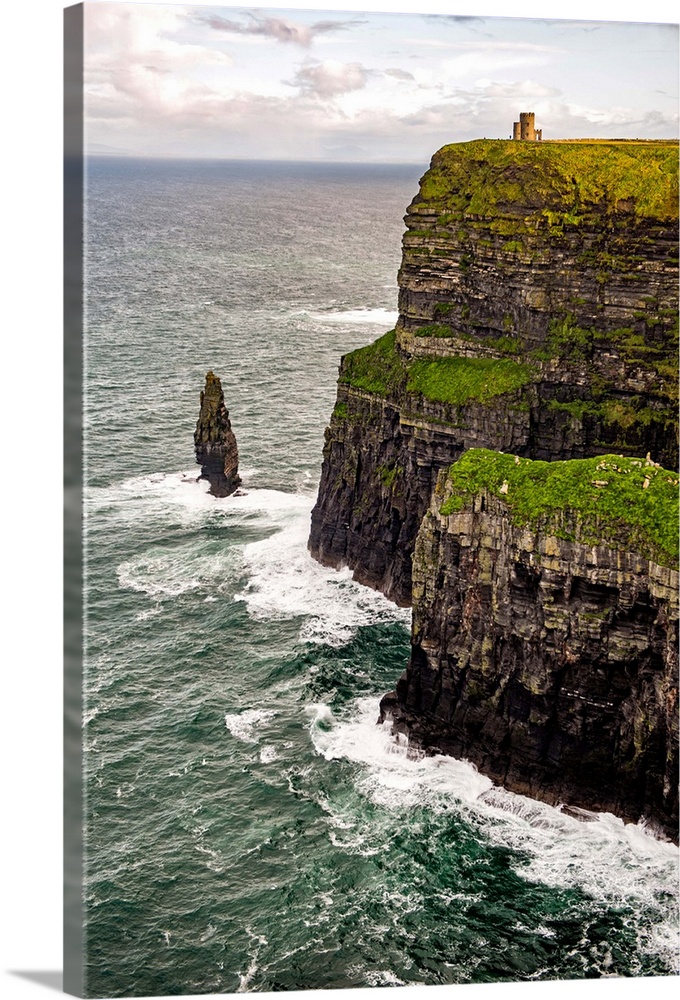 Vertical photograph of O'Brien's Tower, marking the highest point of the Cliffs of Moher in Ireland.