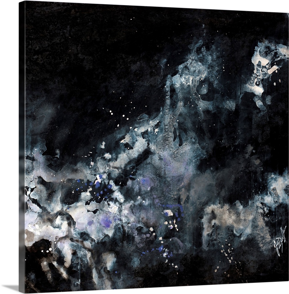 This wall art is an abstract painting created by ink wash applications of paints to create star like shapes and splatters ...