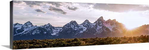 Panoramic Sunrise Over Teton Range, Grand Teton National Park, Wyoming Stretched Canvas Print
