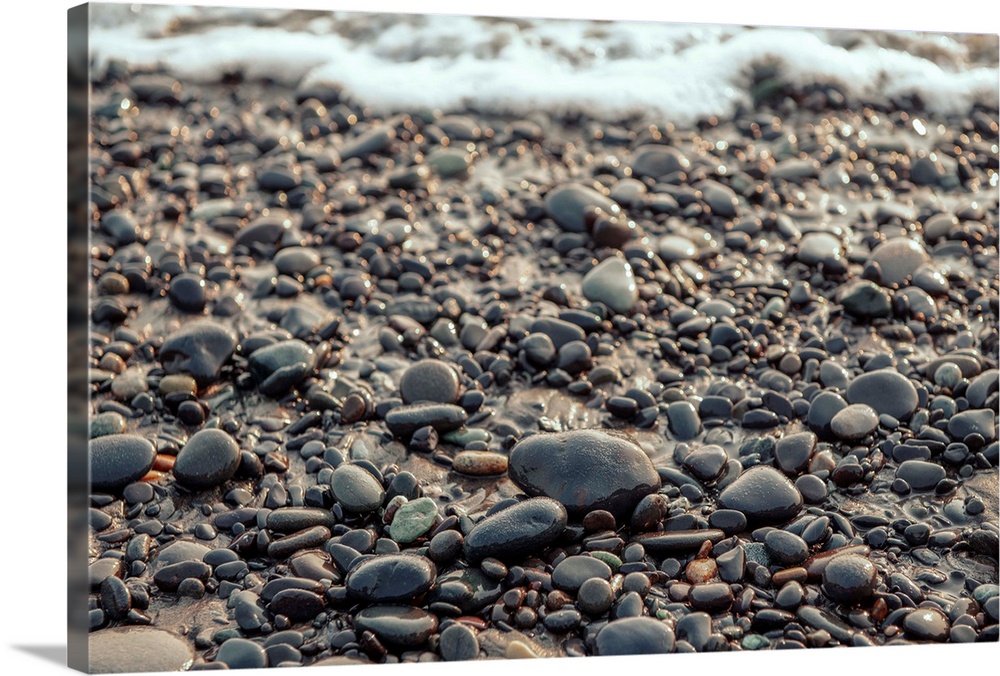Close up view of the pebble shore on Rialto beach, Olympic National Park, Washington.