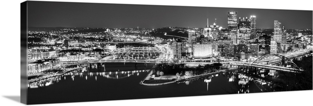 Pittsburgh City Skyline At Night Black And White