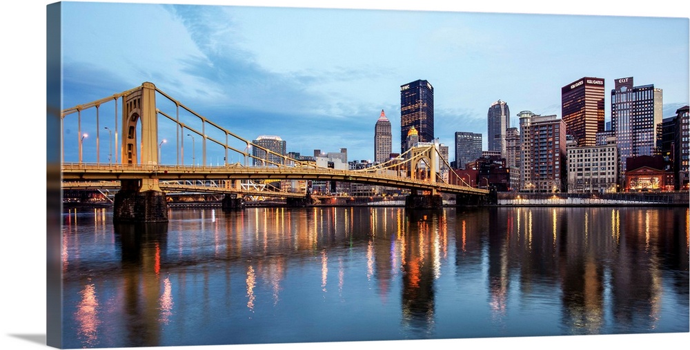 View of downtown Pittsburgh with Andy Warhol Bridge over the Allegheny River.