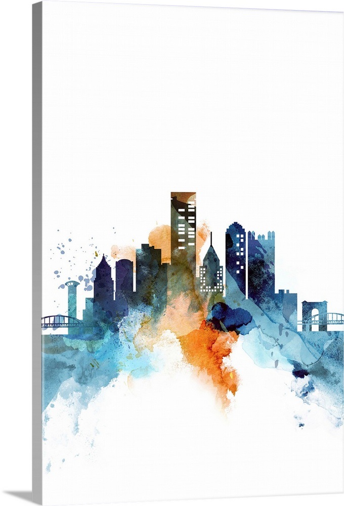 Pittsburgh Watercolor Cityscape Wall Art, Canvas Prints, Framed Prints