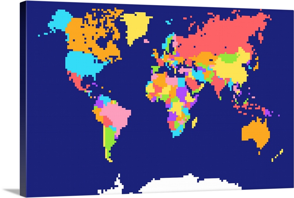 Pixel World Map Wall Art, Canvas Prints, Framed Prints, Wall Peels